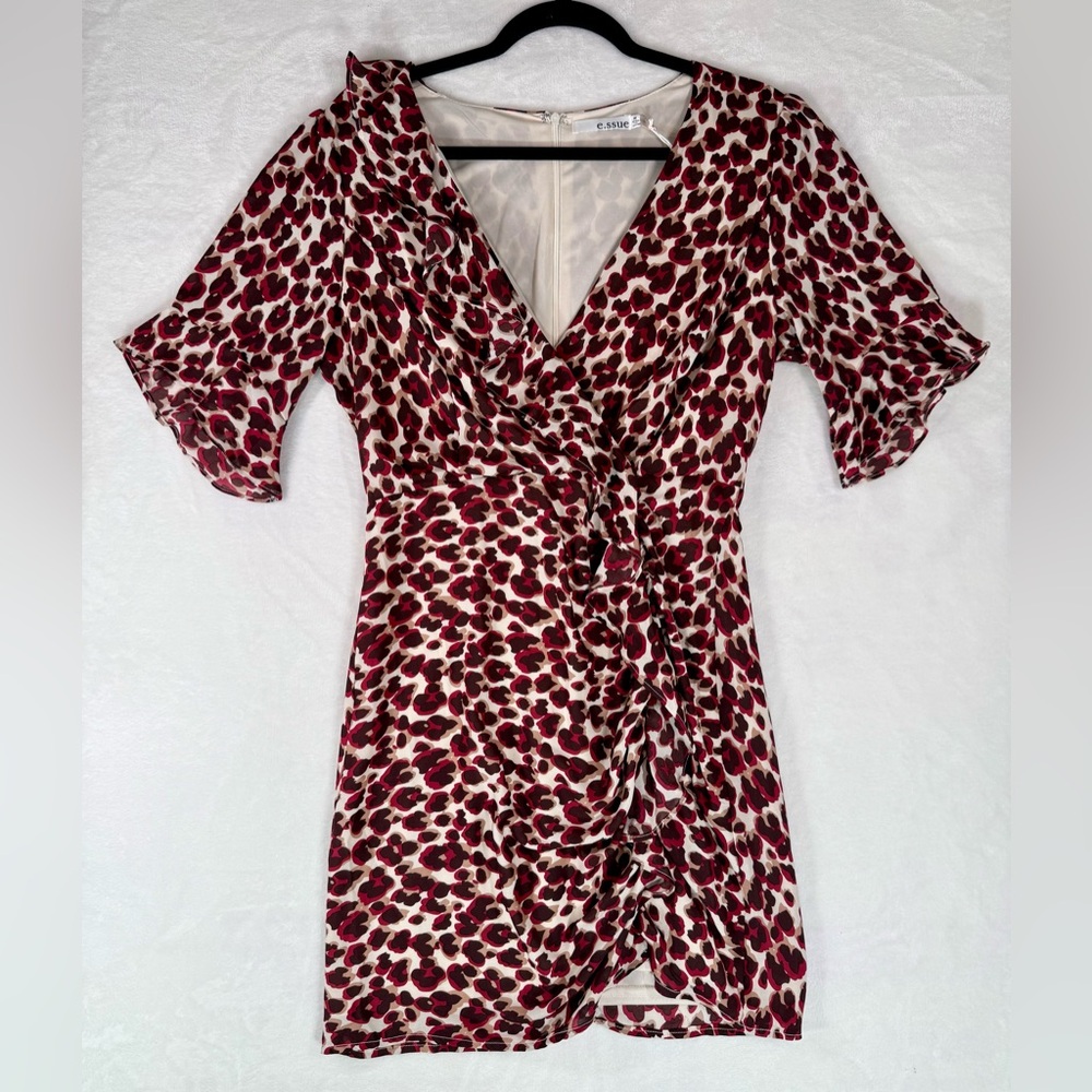 NWT E.ssue Leopard Ruffle Dress Medium